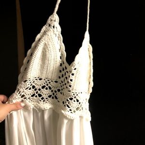 Floor length crochet dress chiffon bottom